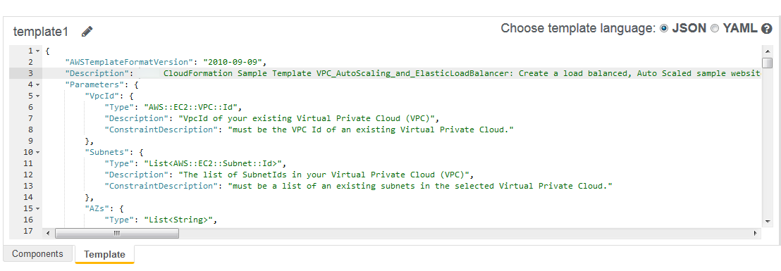
          具有原始 JSON 的集成的 JSON 和 YAML 编辑器屏幕截图。
        