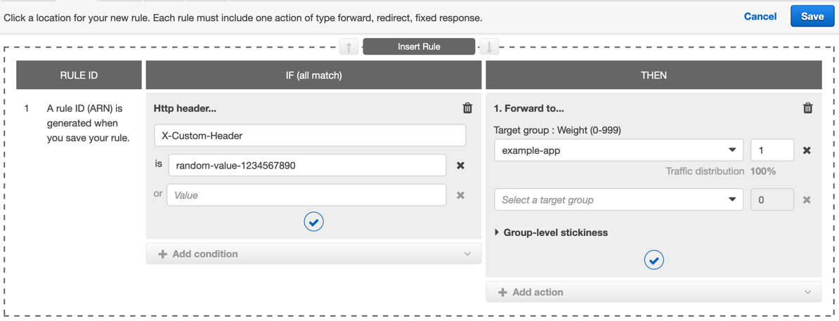 
                        Amazon EC2 控制台中负载均衡器中的新规则。
                    
