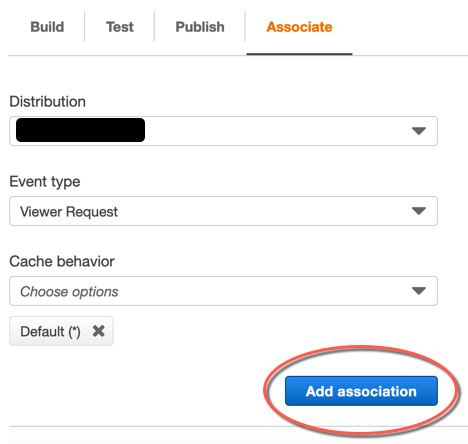 
                        CloudFront 控制台中函数页面的 Associate (关联) 选项卡。
                    