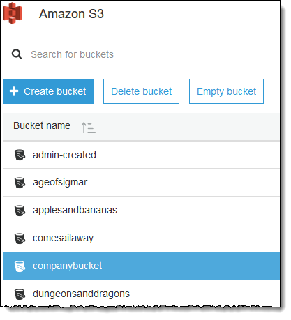 
                                    显示存储桶列表的控制台屏幕截图。
                                