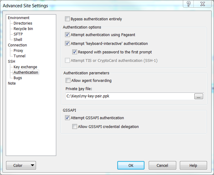 
							WinSCP Advanced screen.
						
