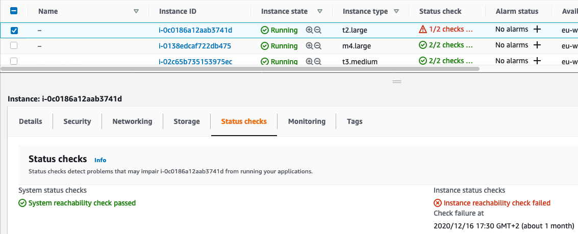 
                                            View the instance status checks on the Status checks tab.
                                        