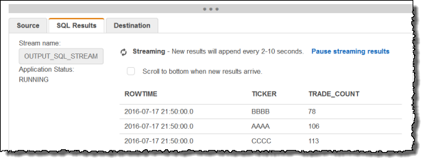
                        控制台屏幕截图，在 SQL 结果选项卡中显示结果。
                    